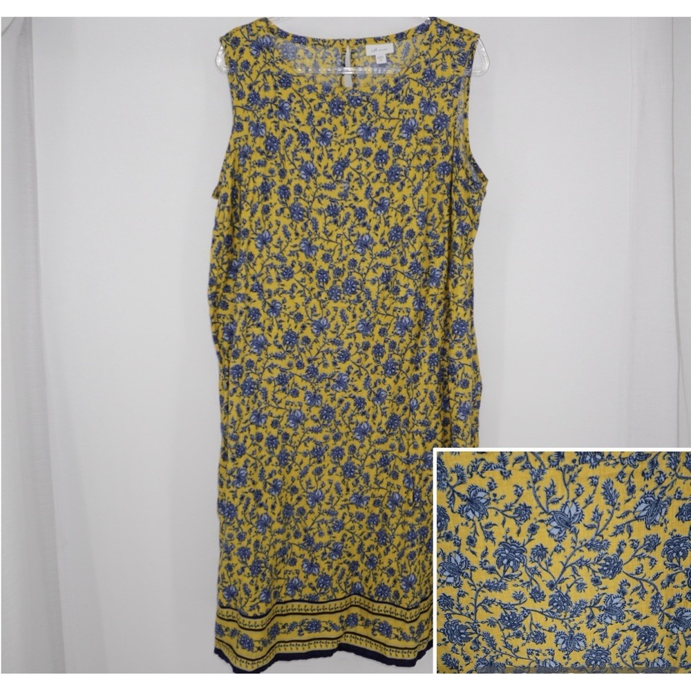 J. Jill Yellow and Blue Floral Sleeveless Long Dress